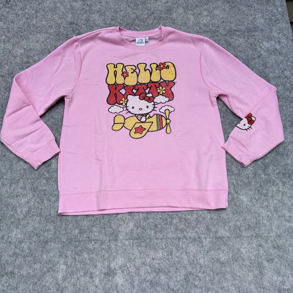 Sanrio Hello Kitty Pink Retro Airplane Graphic Sweatshirt Mens Large L Crewneck